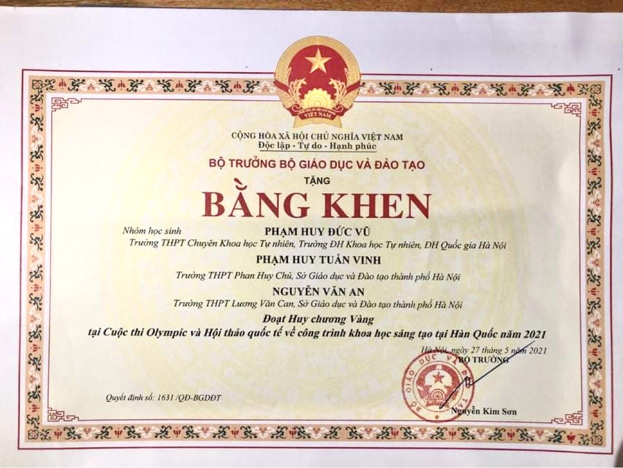 Bằng Khen của Bộ trưởng bộ GD&ĐT