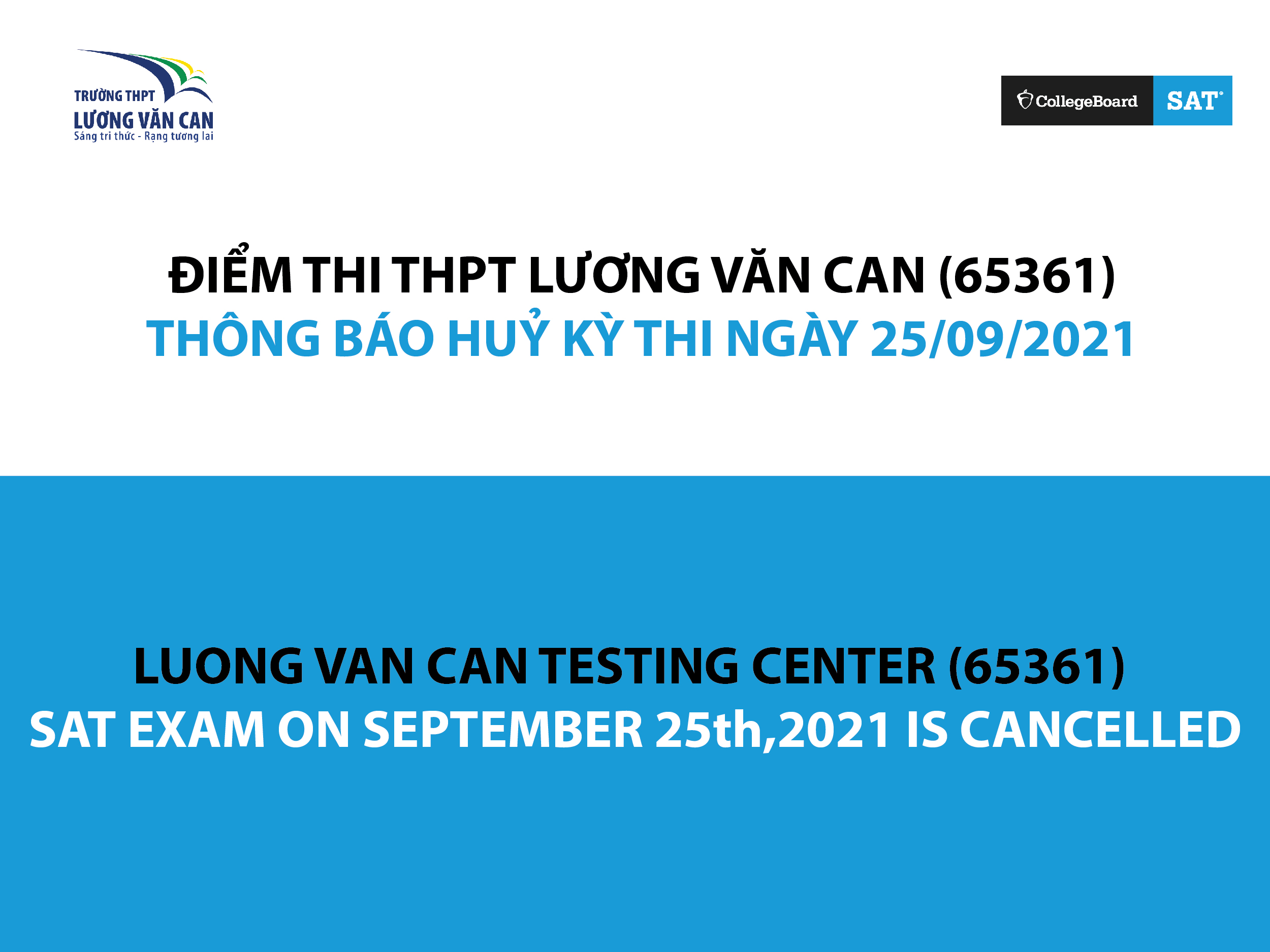 THÔNG BÁO HUỶ KỲ THI SAT THÁNG 9