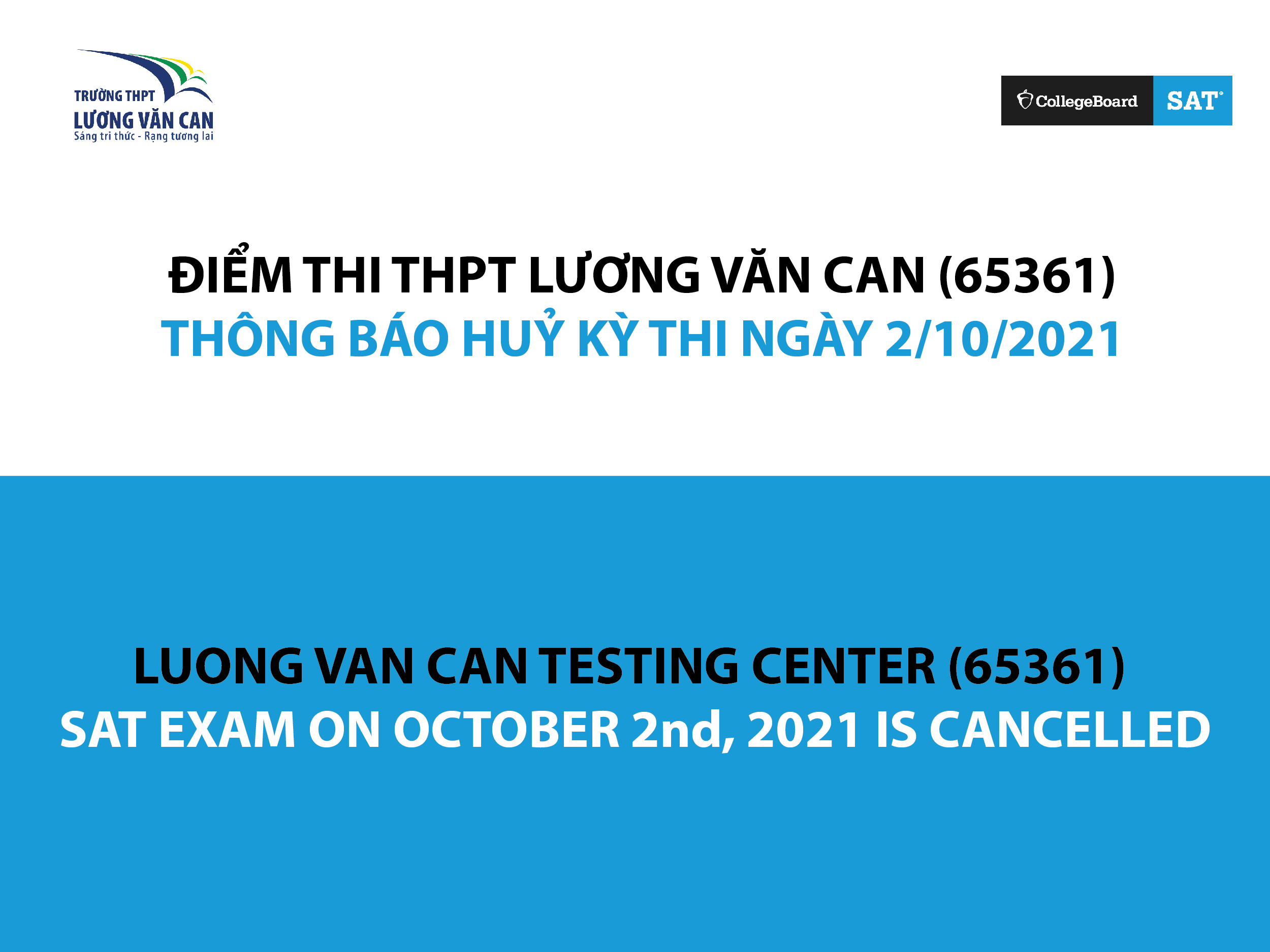 THÔNG BÁO HUỶ KỲ THI SAT NGÀY 02/10/2021