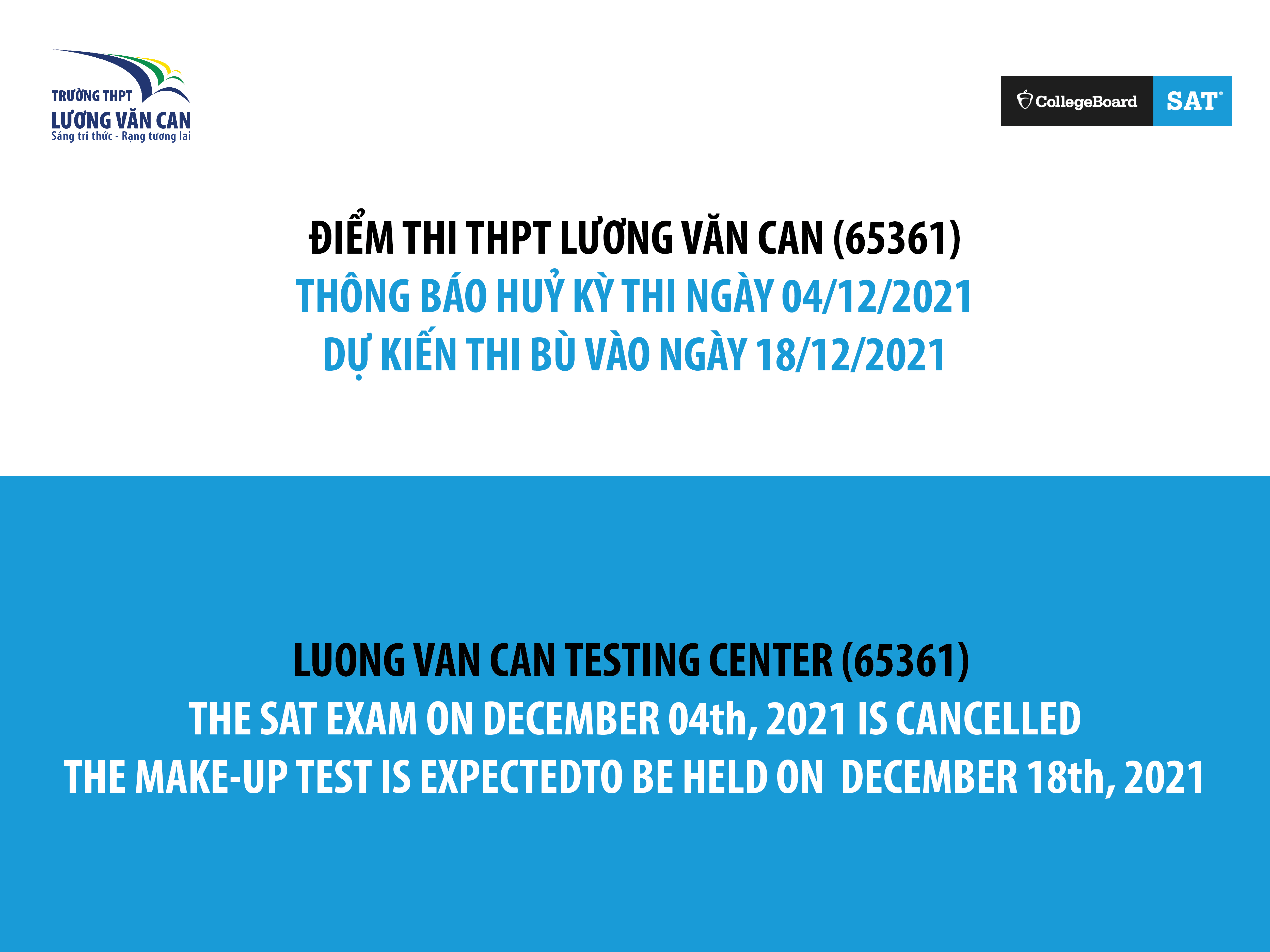 THÔNG BÁO KỲ THI SAT NGÀY 04/12/2021