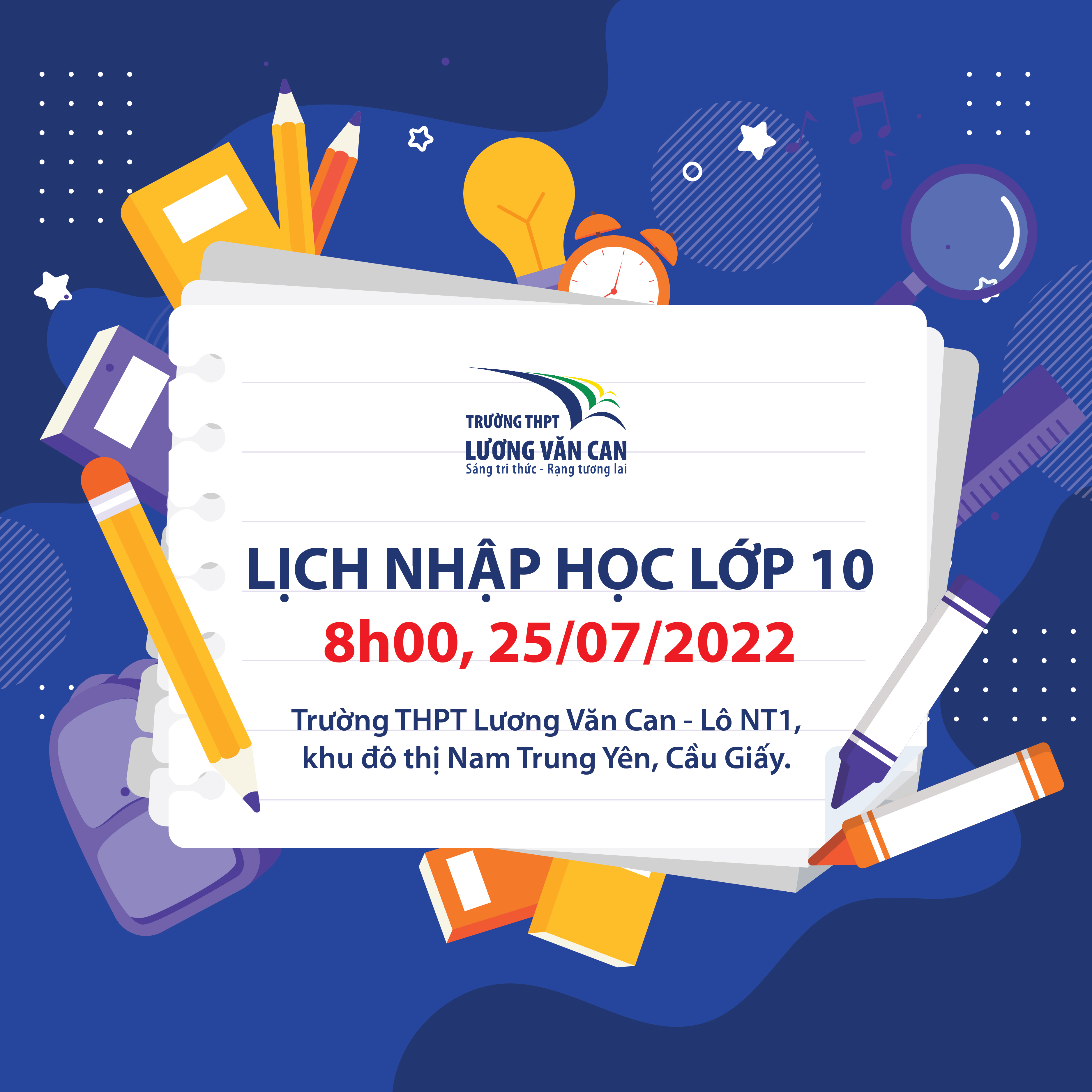 THÔNG BÁO THỜI GIAN NHẬP HỌC CỦA LỚP 10 NIÊN KHÓA 2022-2025