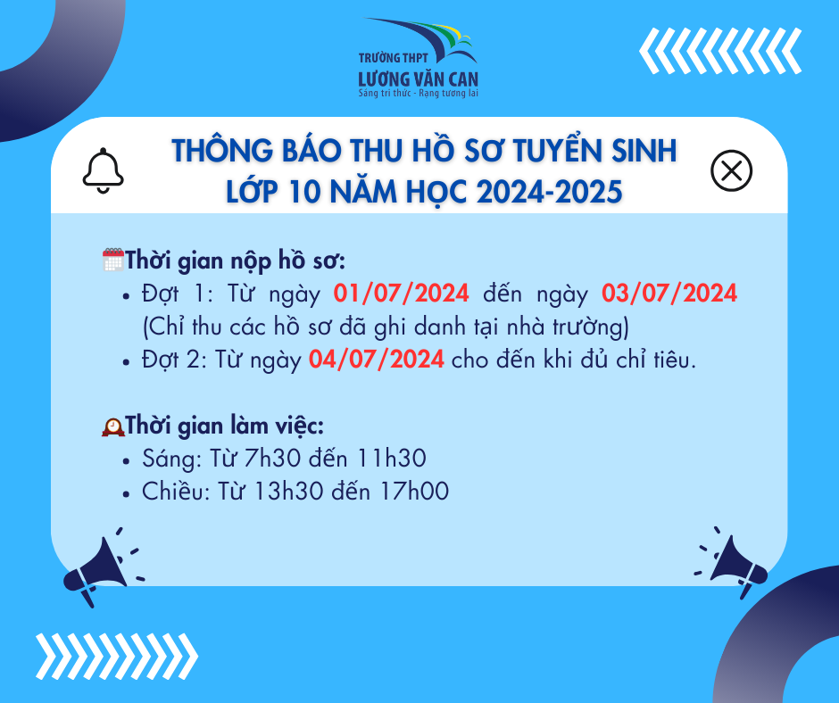 THÔNG BÁO THU HỒ SƠ TUYỂN SINH LỚP 10 NĂM HỌC 2024- 2025