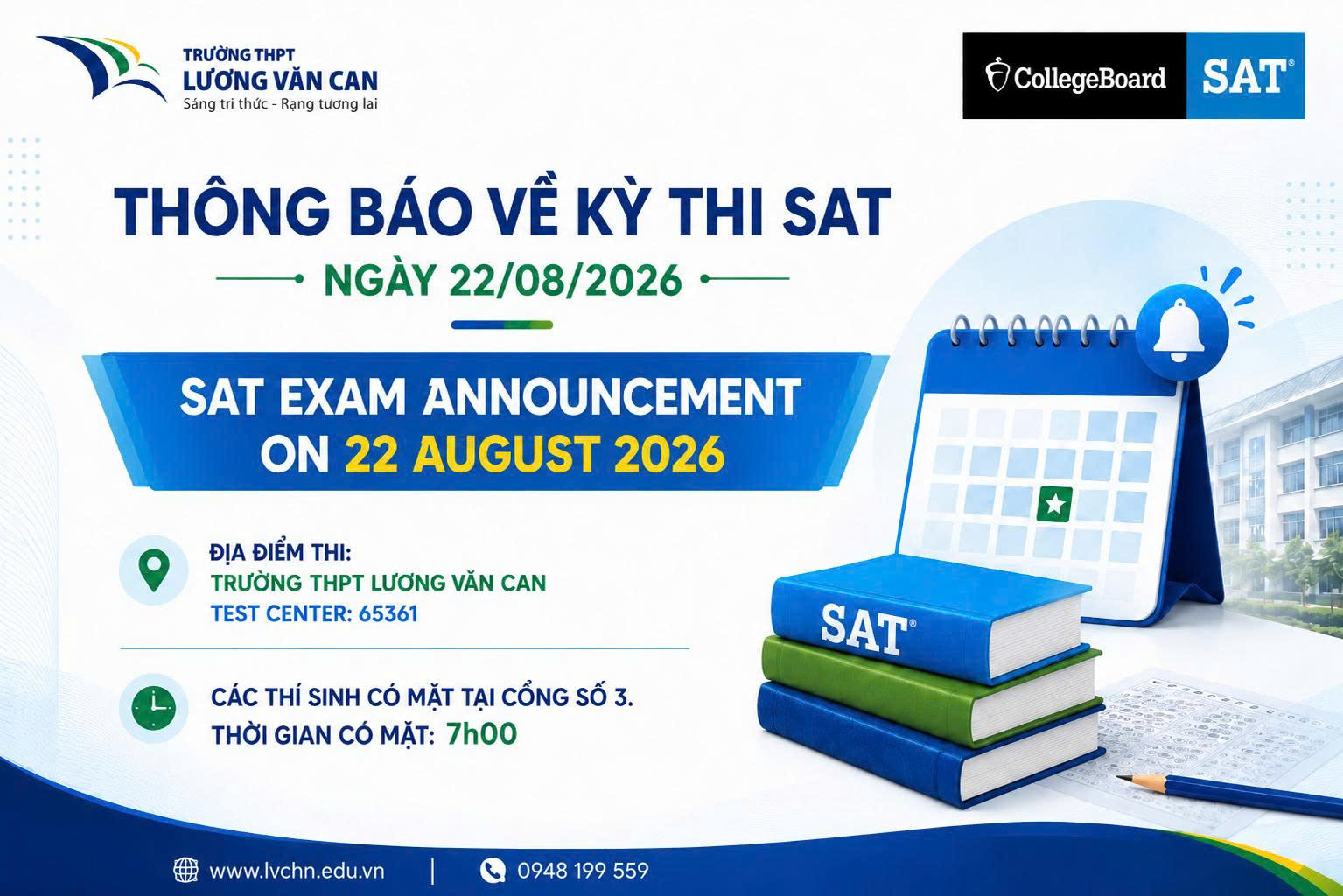 THÔNG BÁO VỀ KỲ THI SAT NGÀY 22/08/2026